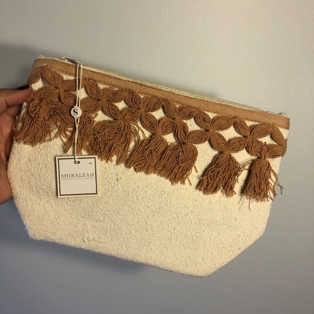 Shiraleah Makeup Pouch- Cream w/ tassels